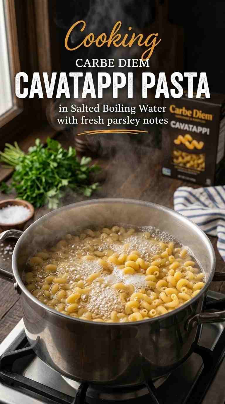 Carbe Diem Cavatappi cooking in a pot of salted boiling water