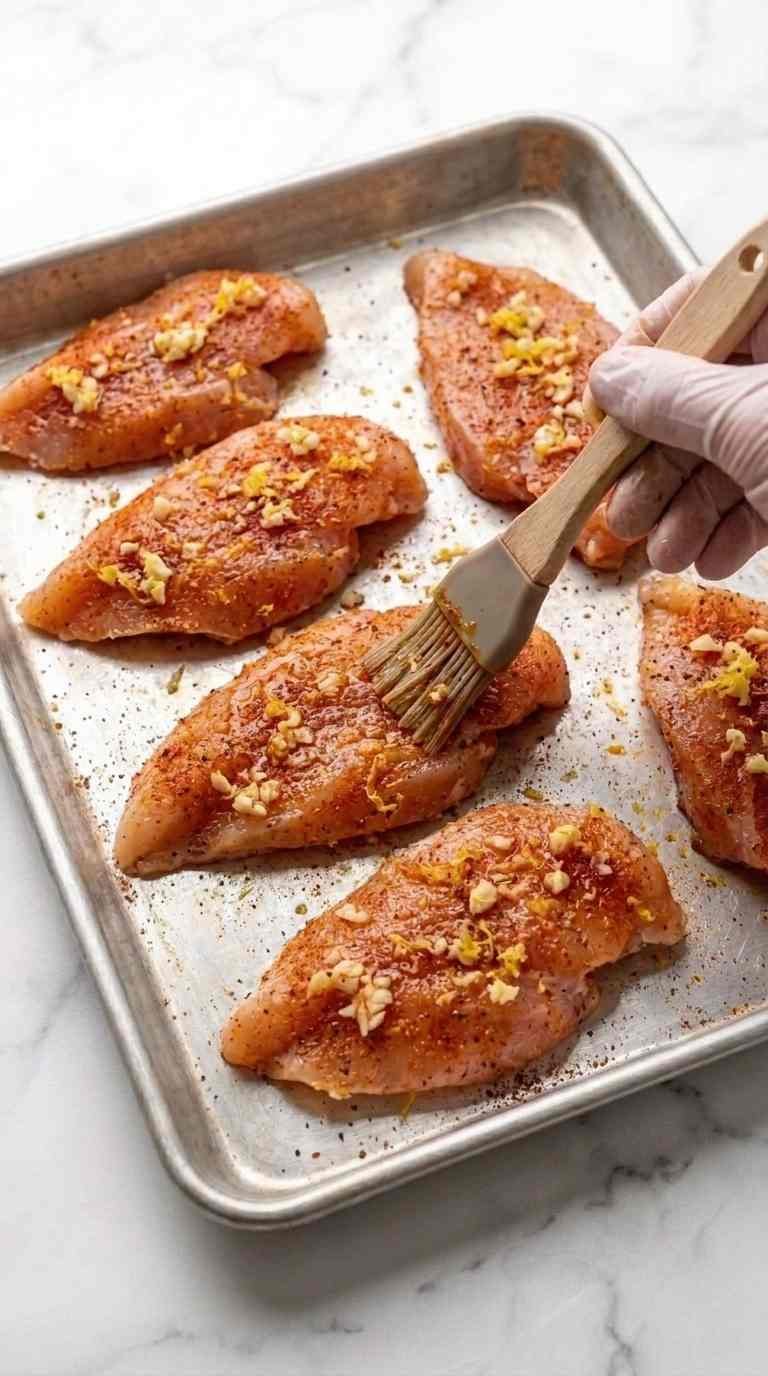 Checking the internal temperature of baked chicken breast
