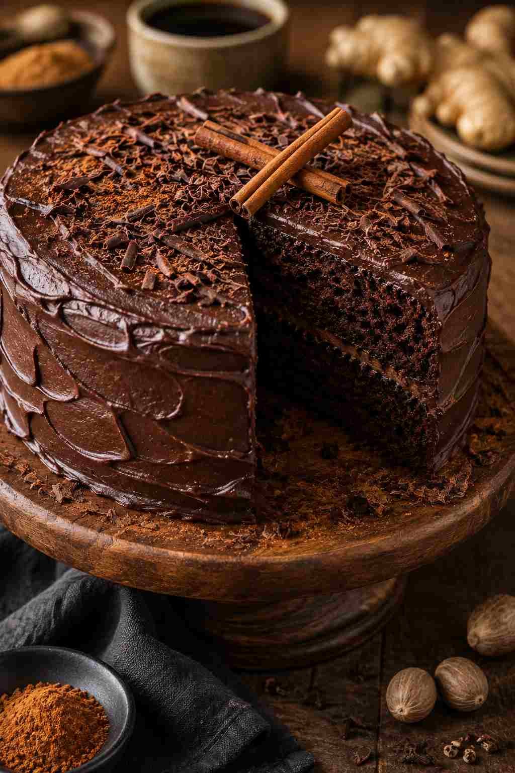 Chocolate spice cake recipe with cinnamon ginger and nutmeg