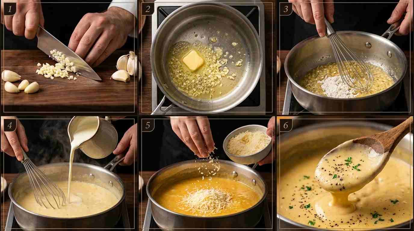 Creamy garlic Parmesan sauce for Carbe Diem Cavatappi pasta