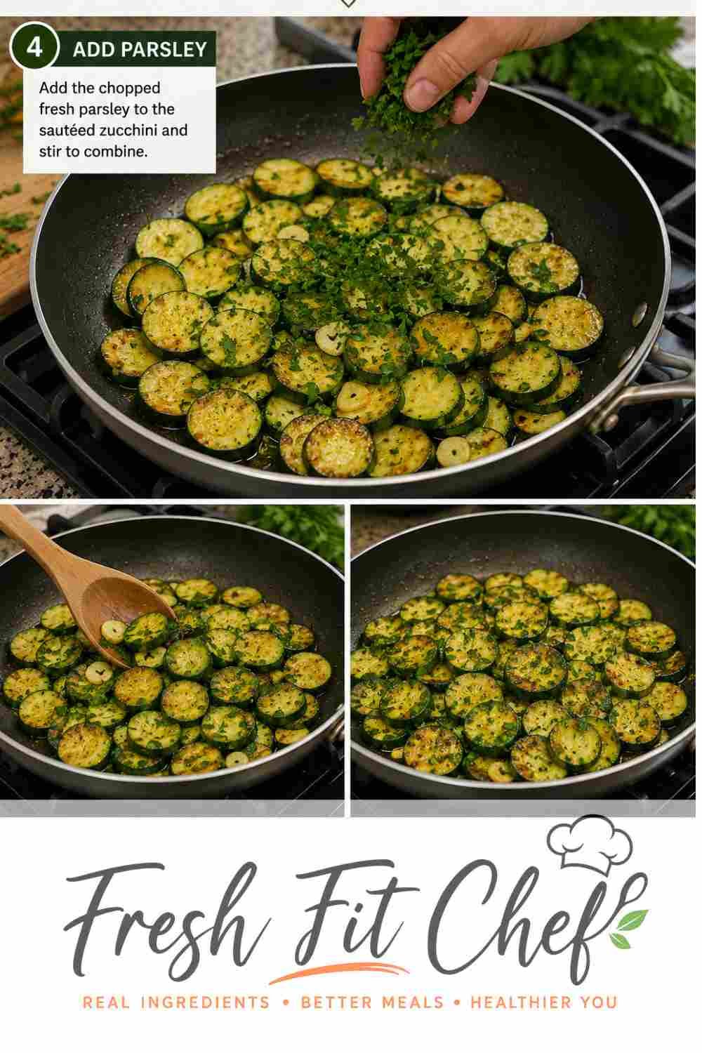 Fresh parsley added to sautéed Italian zucchini