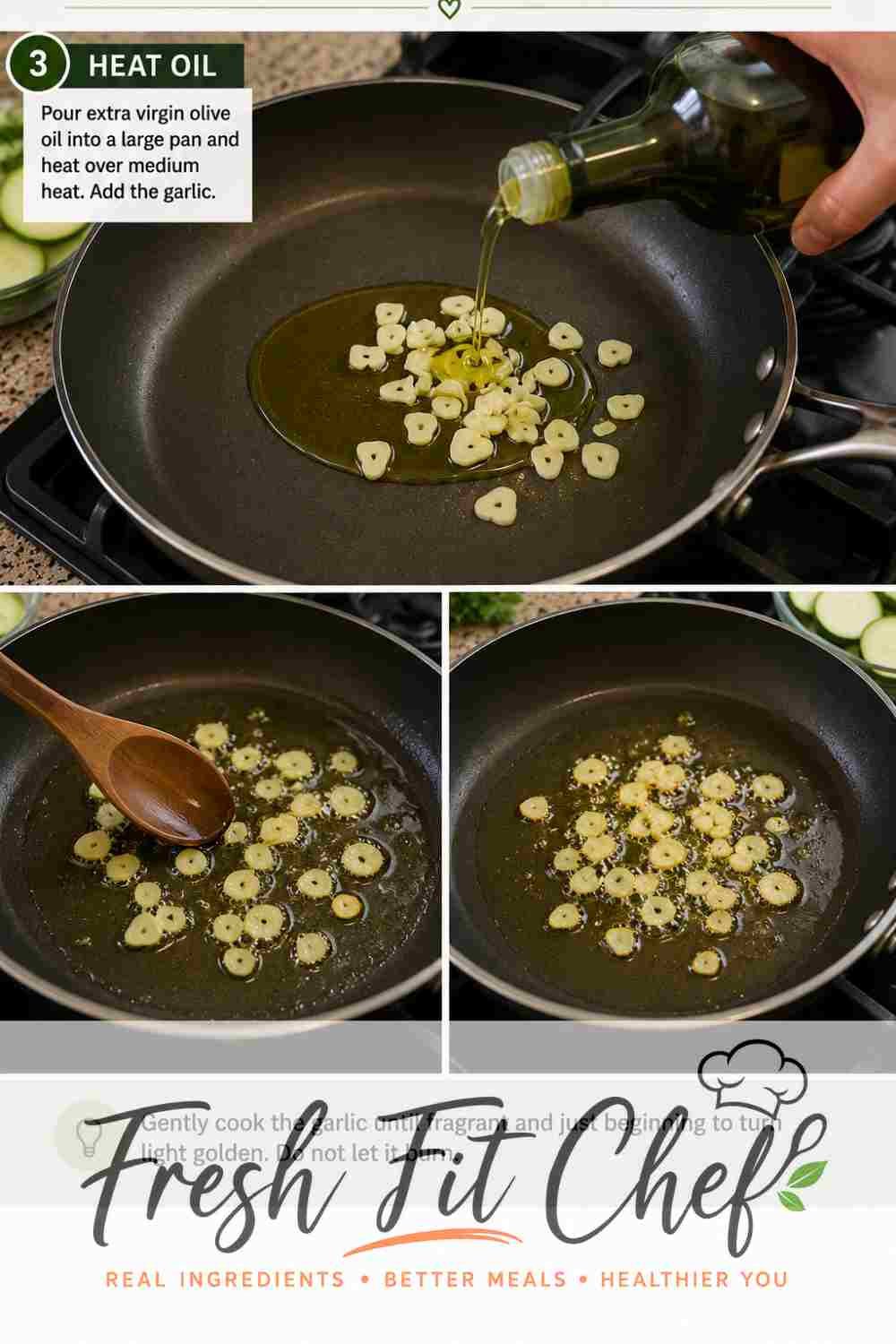 Garlic and extra virgin olive oil heating for Italian zucchini