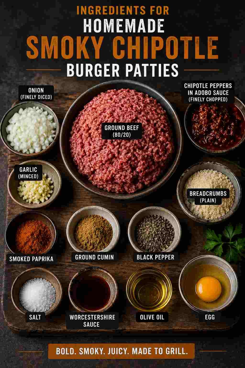 Ingredients for homemade smoky chipotle burger patties