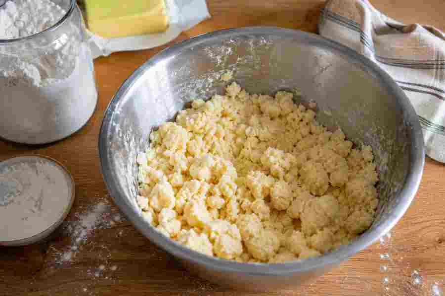 Preparation of homemade shortcrust pastry dough in a mixing bowl