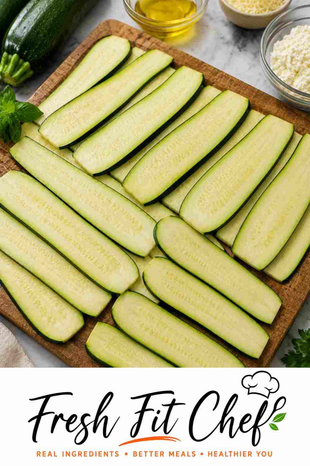 Zucchini sliced lengthwise for low carb lasagna
