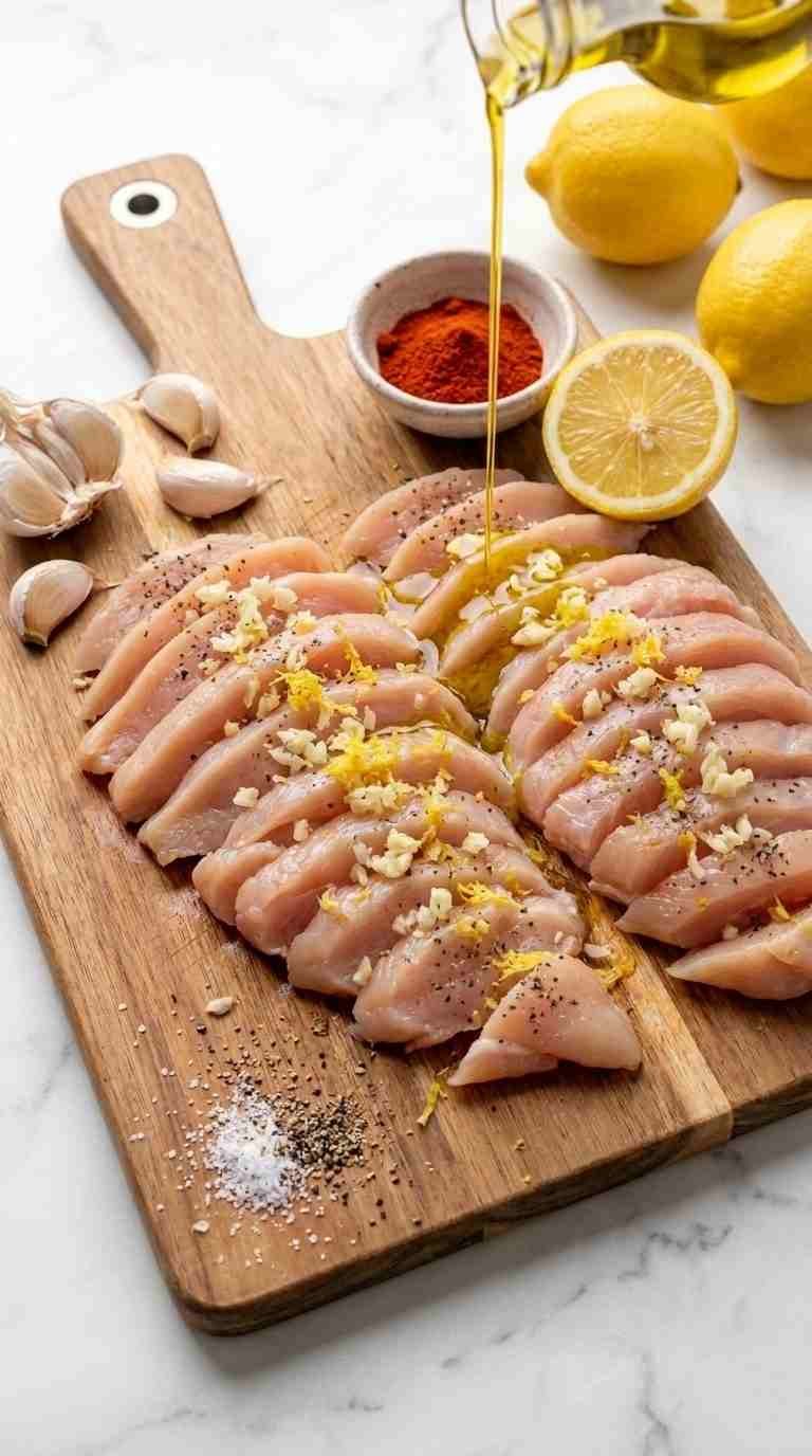 Lemon garlic olive oil seasoning for thin chicken breast