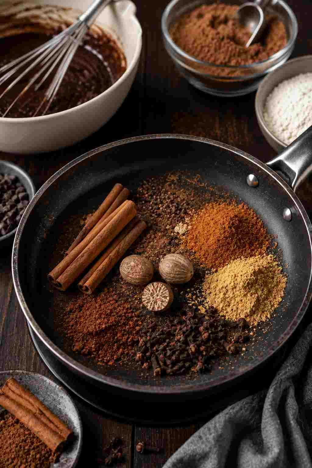 Warm spices used to make homemade chocolate spice cake